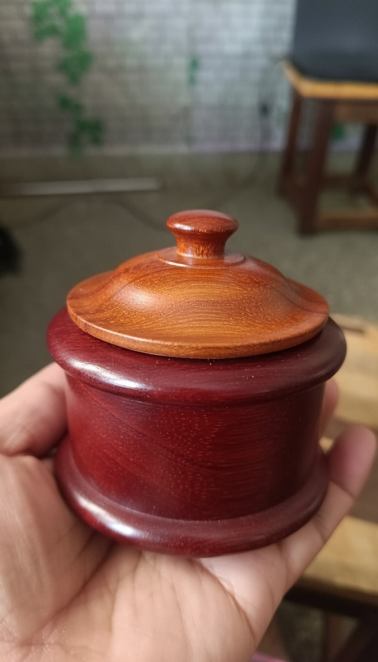Handmade Wooden Storage Box with Lid – Elegant Round Container for Spices, Jewelry, or Keepsakes