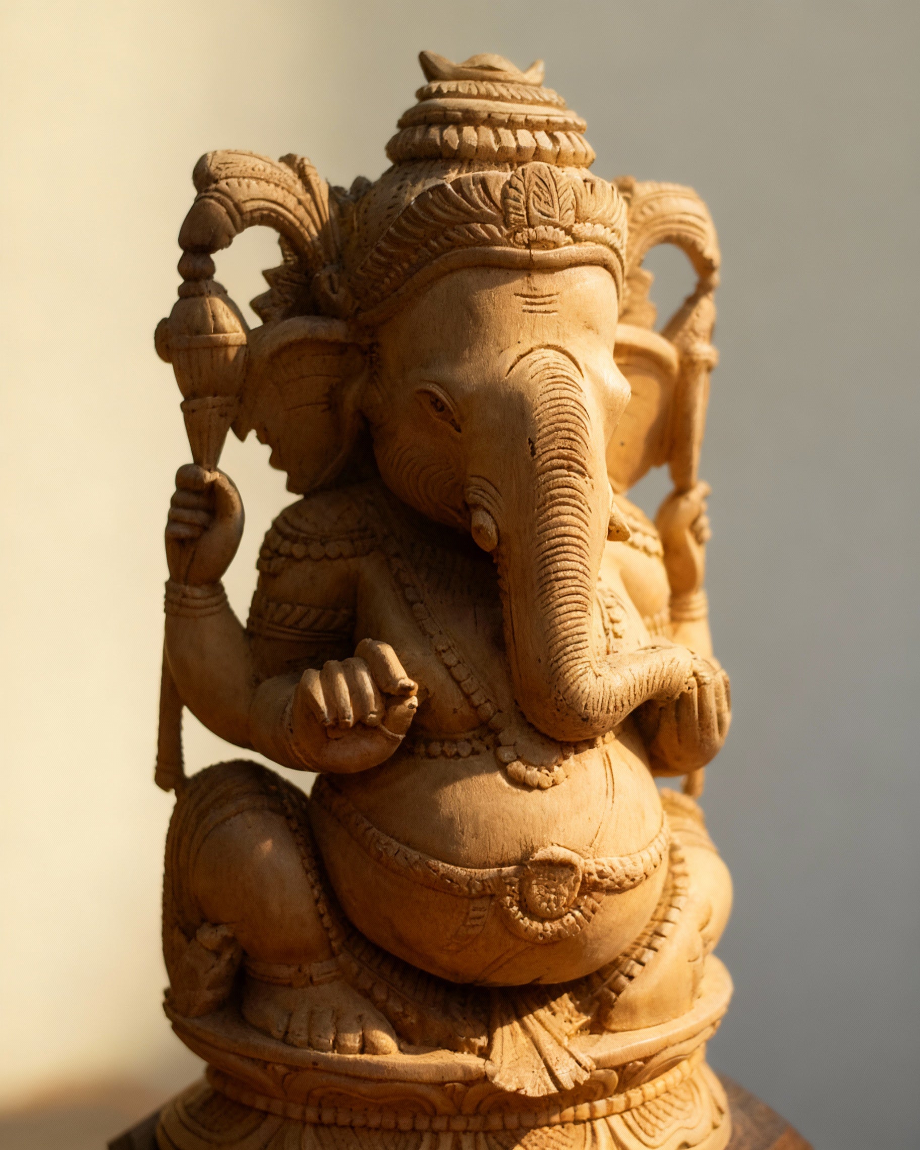 Handcrafted Wooden Lord Ganesha Statue – Elegant Ganesh Idol for Home & Office Décor