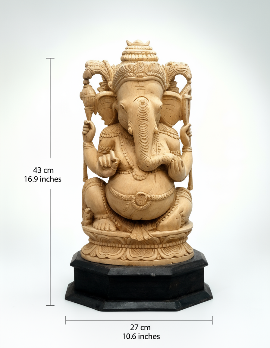 Handcrafted Wooden Lord Ganesha Statue – Elegant Ganesh Idol for Home & Office Décor