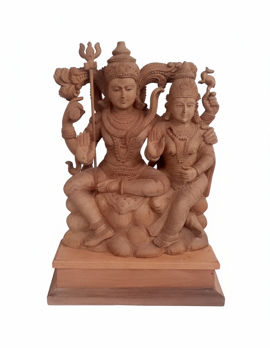 Exquisite Wooden Shiva Parvati Statue – Handcrafted Hindu Deity Idol for Home & Temple Décor