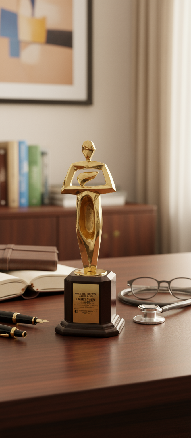 Premium Golden Metal Trophy with Wooden Base – Customizable Corporate & Achievement Award.