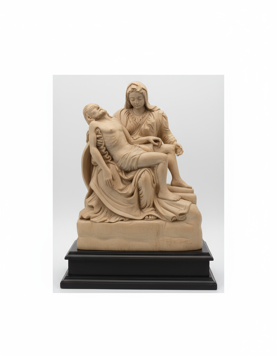 Elegant Wooden Pietà Sculpture – Handcrafted Religious Statue for Home & Church Décor.