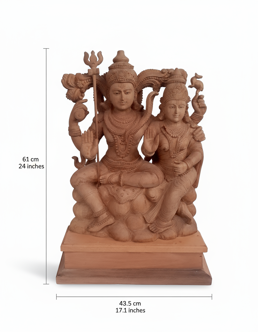 Exquisite Wooden Shiva Parvati Statue – Handcrafted Hindu Deity Idol for Home & Temple Décor