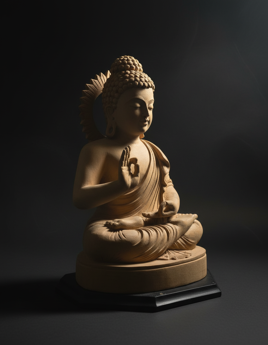 Handcrafted Wooden Buddha Statue – Peaceful Meditation Home Décor Idol