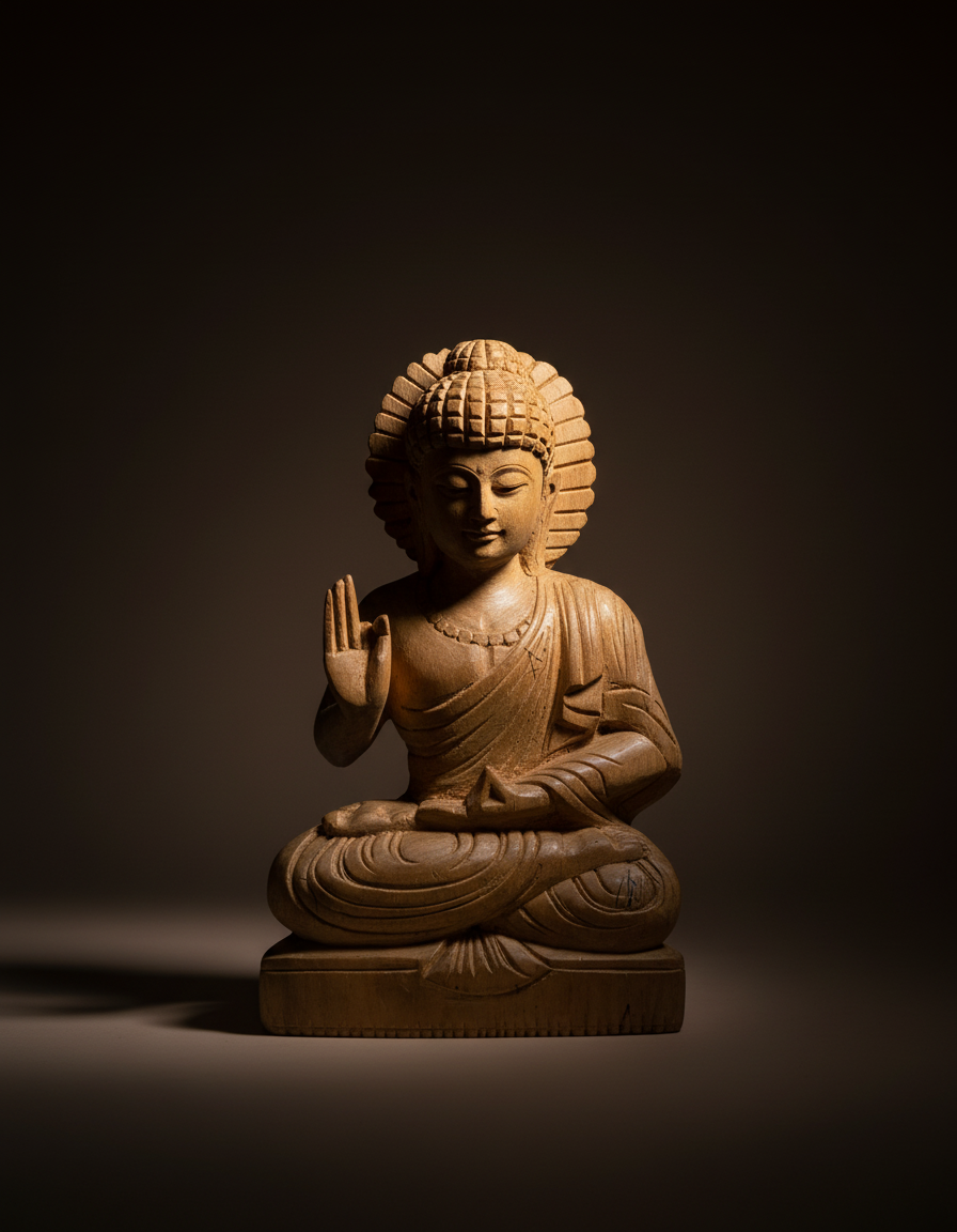 Beautiful Wooden Buddha Statue – Handcrafted Blessing Pose Idol for Peace, Meditation & Home Décor