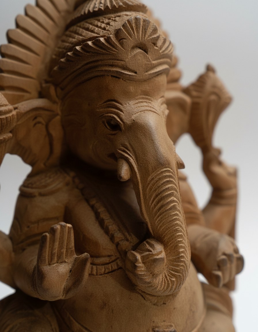 Handcrafted Wooden Ganesha Idol – Intricately Carved Spiritual Home Décor
