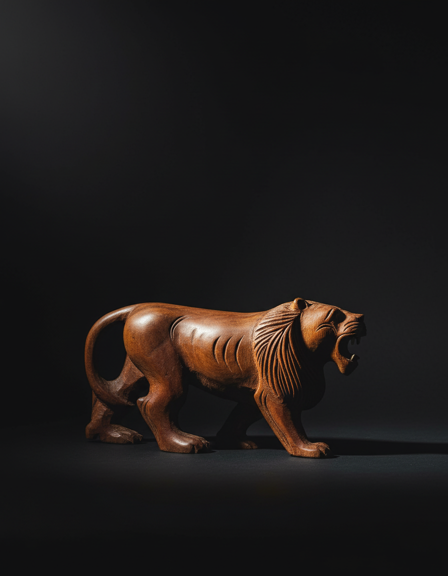 Handcrafted Wooden Lion Figurine – Artistic Home Décor Sculpture