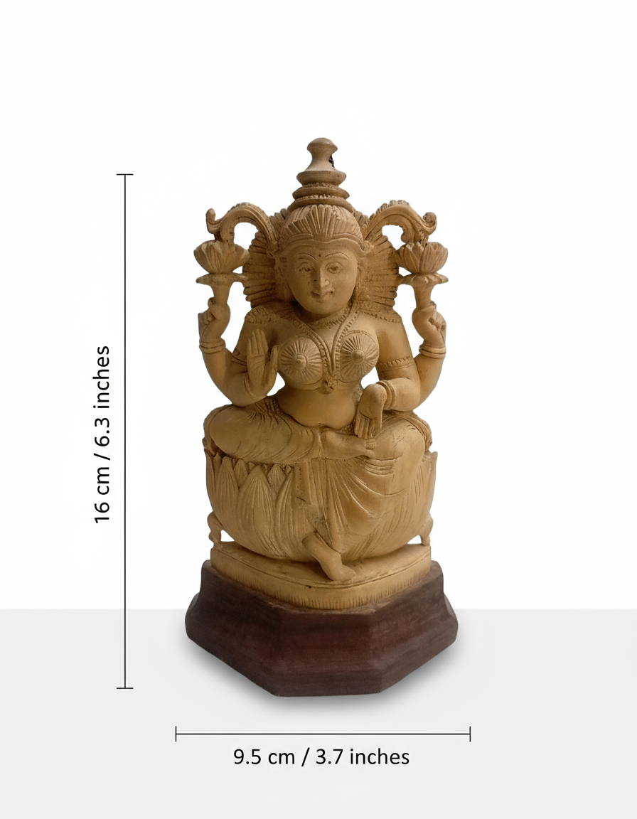 Handcrafted Wooden Lakshmi Idol – Goddess of Wealth and Prosperity Home Décor