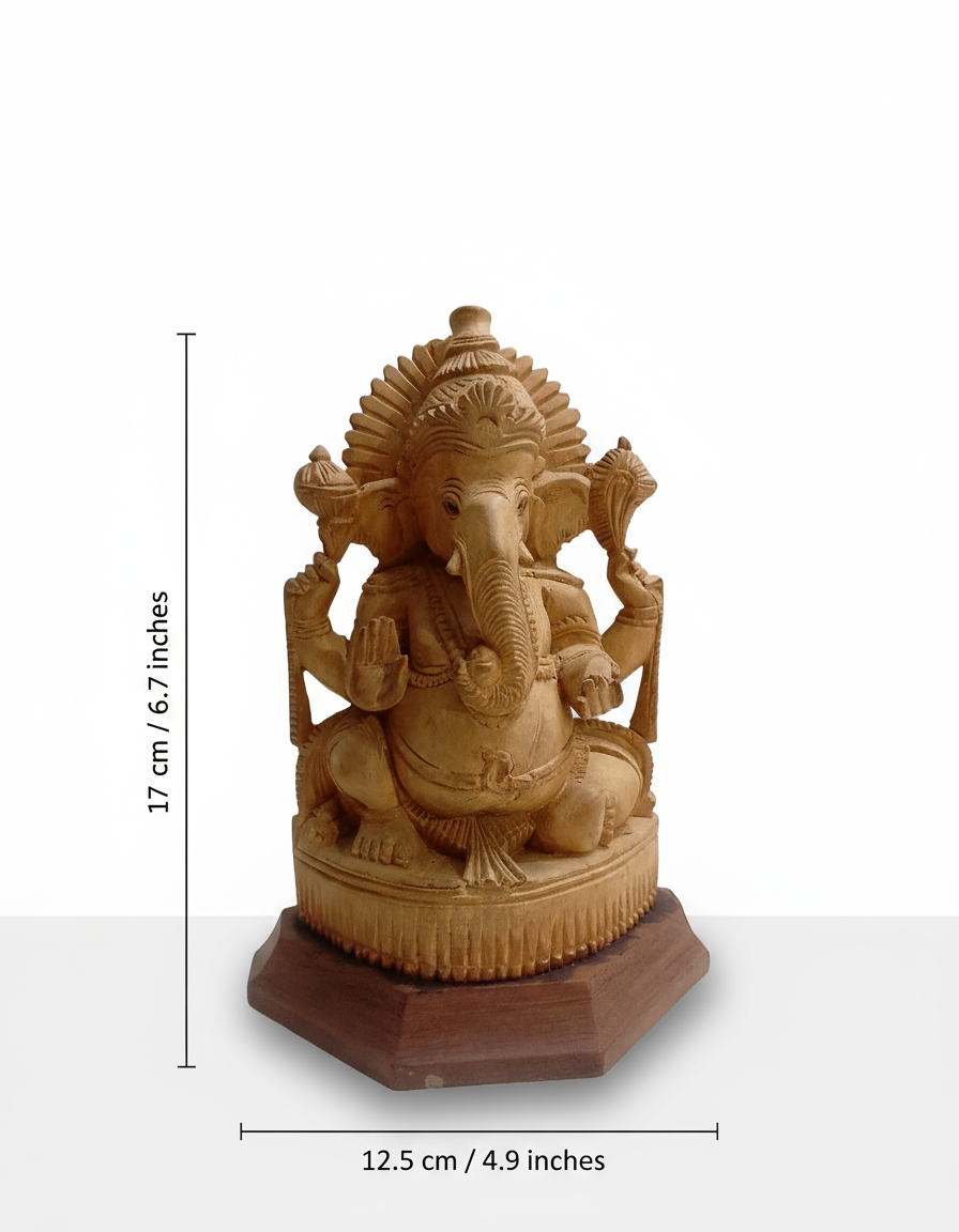 Handcrafted Wooden Ganesha Idol – Intricately Carved Spiritual Home Décor
